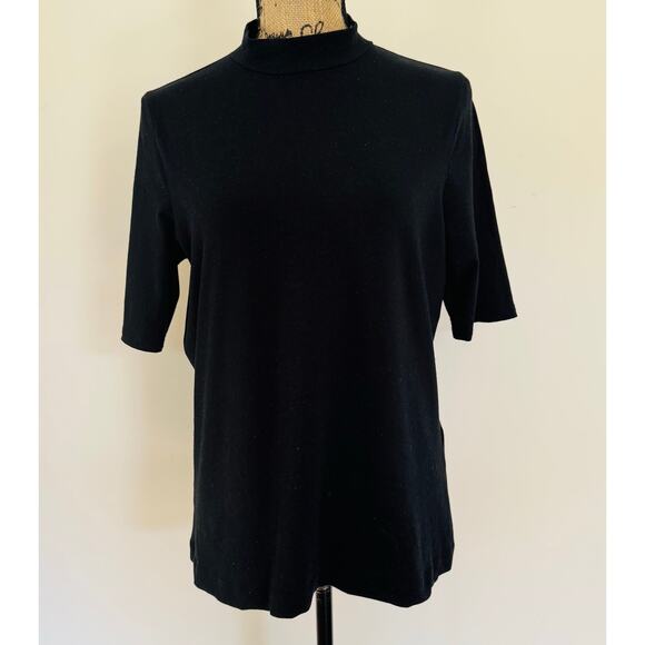 Banana Republic Womens Timeless Black Stretch Cotton Blend Mock Neck Tee Shirt M - Picture 3 of 8